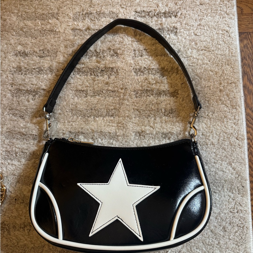 Black & White Star Accent Shoulder Bag